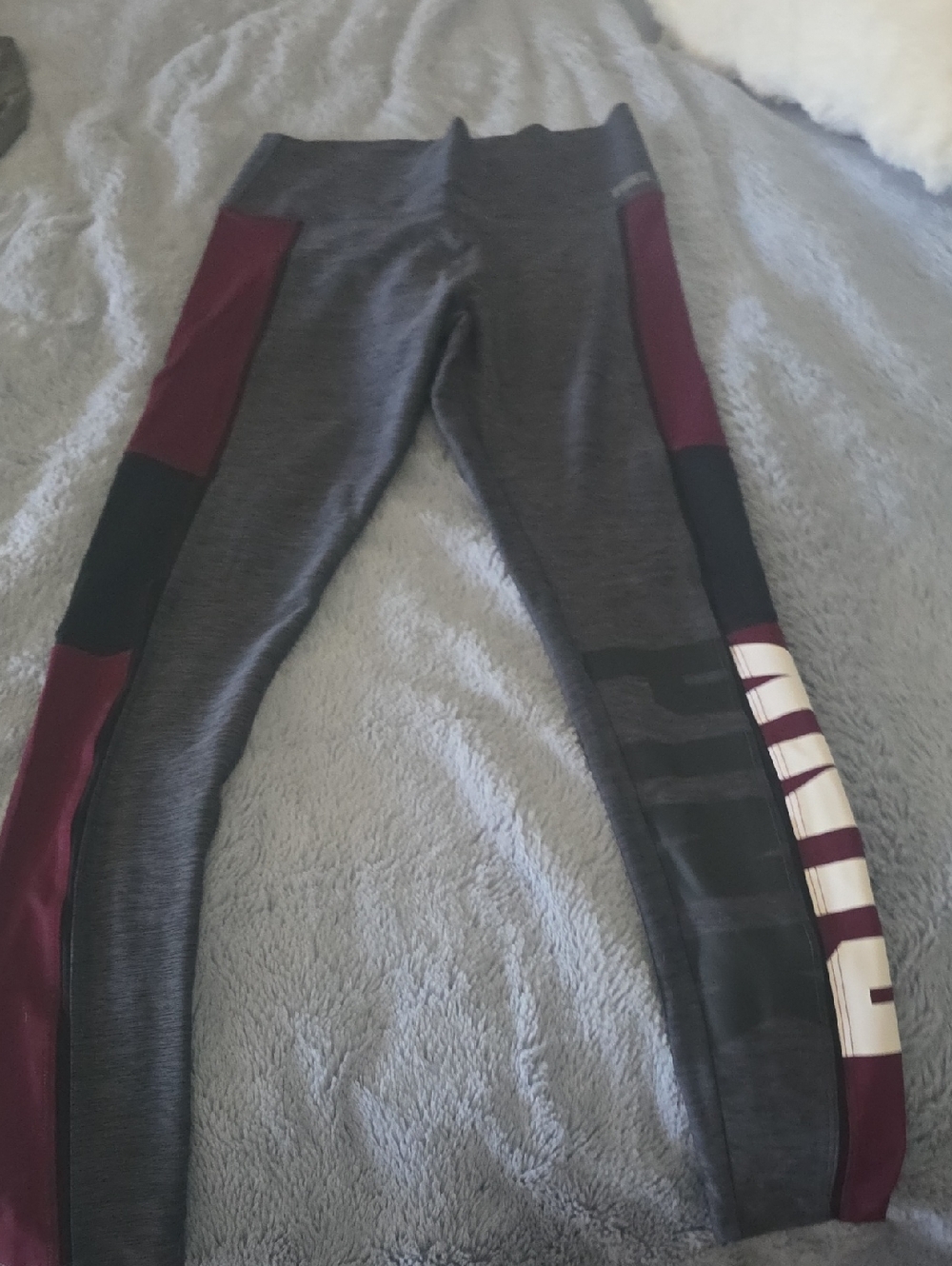 Pink Adult Athletic Leggings - Gray with Burgundy Panels
